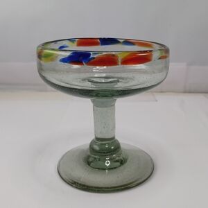 Mexican Handblown Recycled Glass Confetti Rim Margarita Glass